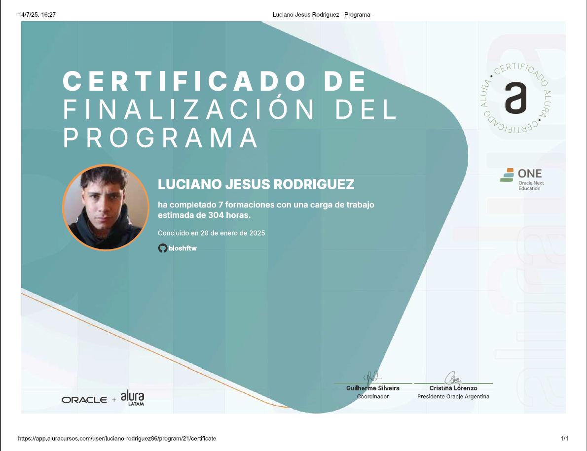 Certificado Oracle ONE